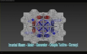 inverted steam motor - generator octuple turbine concept engine tesla larendsian science engineering 3d print model - Mito3D