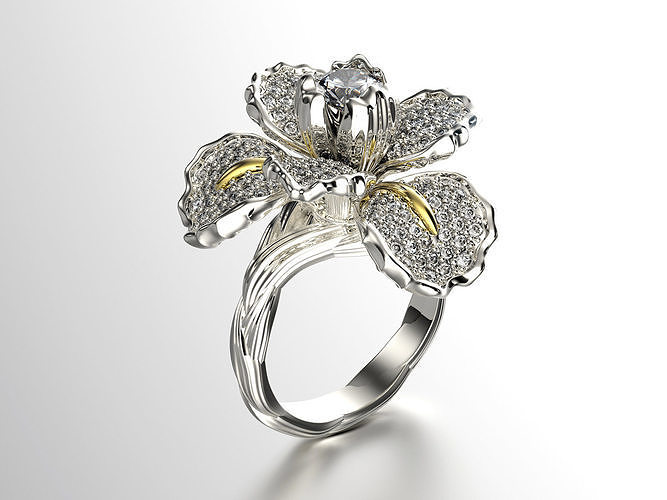 íris moda anel 0004 joia ouro gema diamante impressão pronto imprimível joalheria argolas 3d modelo flor stl jóias prototipagem mulher 3D print model - Mito3D