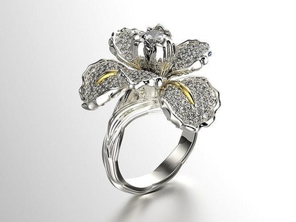 iris moda squillare 0004 lewelry oro gemma diamante Stampa pronto stampabile gioielleria anelli 3d modello fiore stl prototipazione donna 3d print model - Mito3D