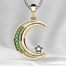 islami ay altın kolye kaslı İslâm star takı mücevher gergedan yakut zümrüt safir zirkon Müslüman 3d print model - Mito3D
