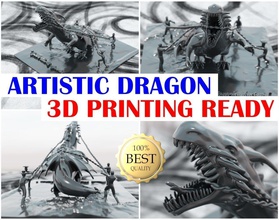 italian art - dragon in chain men angry freedom poetry de andre prison beast creature lizard sculpture 3d printing ornament printable statue fantasy fictional sculptures 3d print model - Mito3D