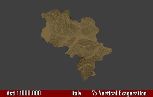 italy 3d map asti provice 1 1000000 topography geography model print province hobby diy 3d print model - Mito3D