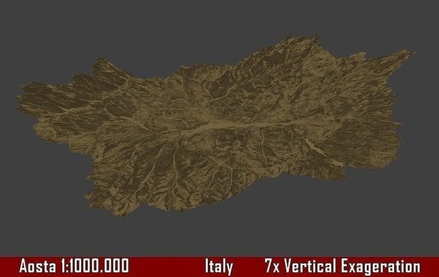 italy 3d map of aosta provice 1 to 1000000 topography geography model print province hobby diy 3d print model - Mito3D
