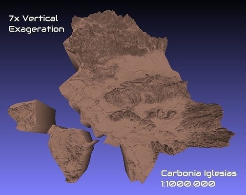 italy 3d map of carbonia iglesias provice 1 to 1000000 topography geography model print province hobby diy 3d print model - Mito3D