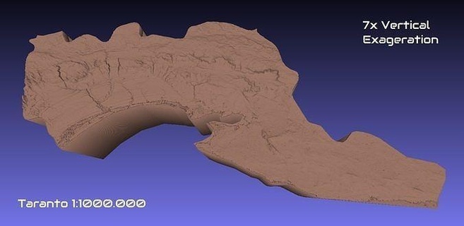 Italia 3d carta geografica taranto provincia 1 1000000 topografia geografia modello Stampa Provincia passatempo Fai 3d print model - Mito3D