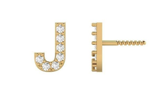 j letter alphabets studs earrings alphabet text valentine brilliant littlegirl daddygirl romance rings language font letters initials ring charm topes gift jewelry 3d print model - Mito3D