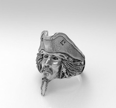 jack passero squillare gioielleria anello teschio argento scolpire cranio sparrow anelli 3d print model - Mito3D