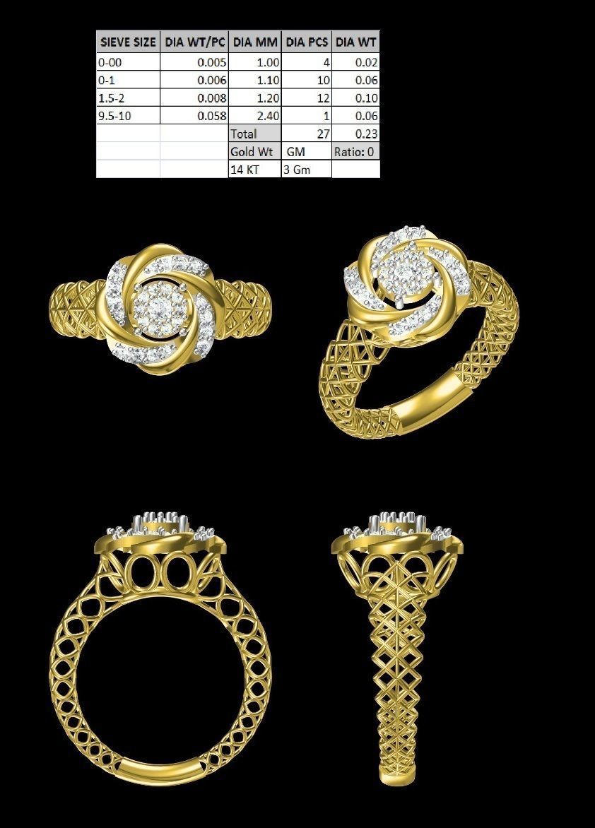 jali lavoro antiq anello gioielli oro diamante gemma anelli 3D print model - Mito3D