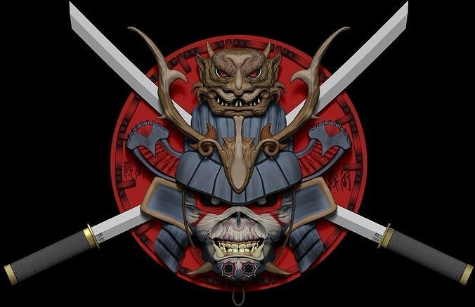 japonês redemoinho ferro donzela japonesa dama Ferro placa zbrush espada crânio Guerreiro samurai arma Japão guerra Shuriken militares pessoa escudo armaduras cavaleiro ilustração bárbaro laminado arte esculturas 3D print model - Mito3D