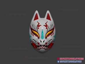 japanisch fuchs maske dämon kitsune cosplay helm stl datei 3dprintable japan halloween kimetsu no yaiba jägerin 3d wunder comic gedruckt anime spiele spielzeuge 3d print model - Mito3D