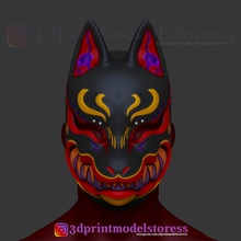 japanese fox mask demon kitsune cosplay helmet oni samurai japan halloween monster human comic games toys 3d print model - Mito3D