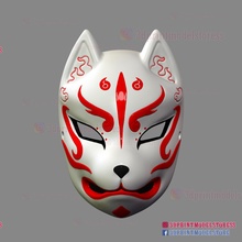 japonais renard masque démon kitsune cosplay stl fichier costume 3d impression modèle halloween casque jeux jouets oni samouraï 3d print model - Mito3D
