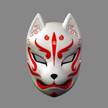 giapponese volpe maschera demone kitsune cosplay stl file costume 3d stampa modello halloween casco giochi giocattoli oni samurai 3d print model - Mito3D