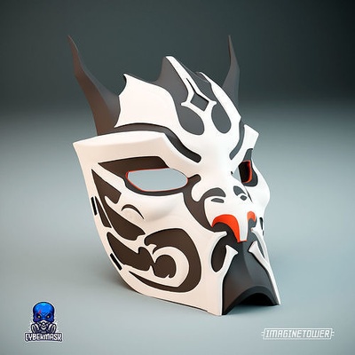 japanisch kabuki theater cosplay maske gesicht dämon samurai helm halloween charakter fantasie mode 3d print model - Mito3D