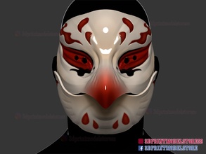 giapponese kitsune uccello maschera samurai oni halloween testa arte casco cosplay costume fantasma demone giappone viso cavaliere giochi giocattoli 3d print model - Mito3D