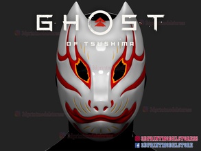 japanese kitsune fox mask - ghost of tsushima cosplay halloween samurai ninja demon game helmet oni japan warrior toys games 3d print model - Mito3D