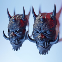 japonés oni máscara disfraz cosplay japón cuernos usable demonio yokai arte esculturas samurai ninja ogro folklore apuntalar mal 3d print model - Mito3D