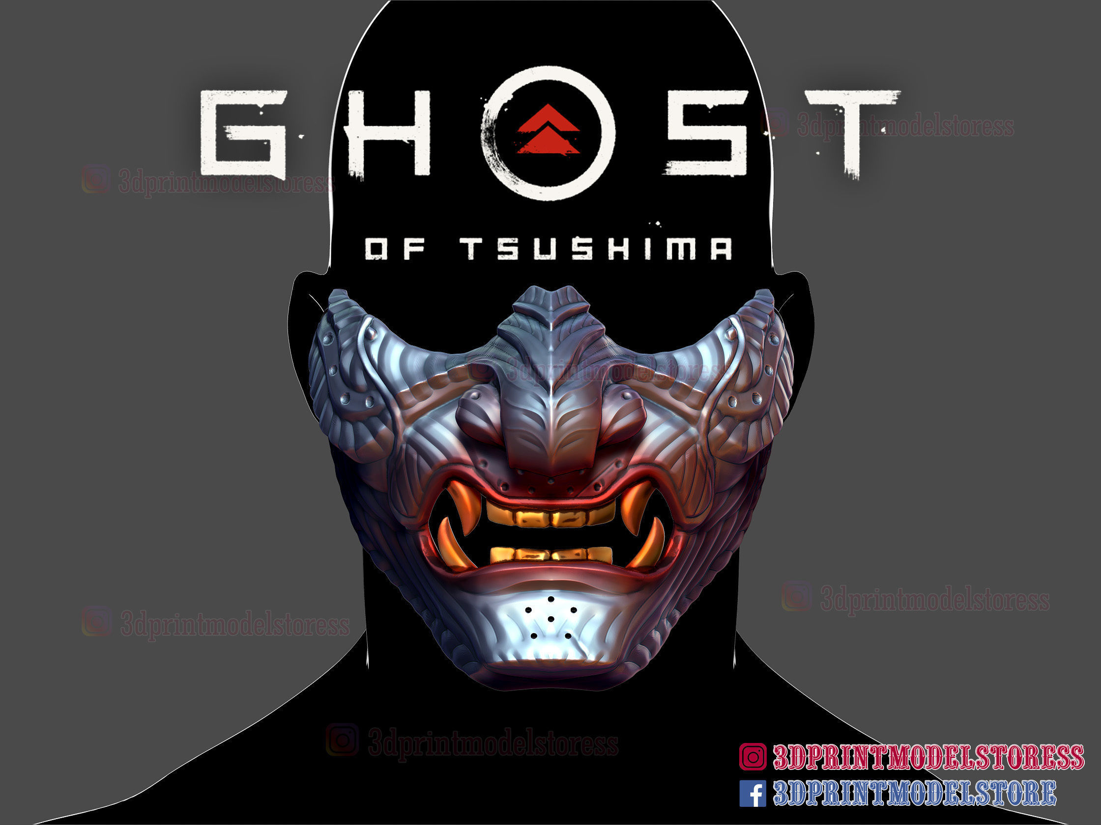 japanese oni samurai ghost mask - of tsushima helmet japan halloween cosplay ninja shuriken demon face human hannya games toys 3D print model - Mito3D