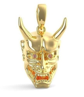 japanse satan demon pendant jewelry gold silver printable devil head evil jewellery jewel necklace platinum pendants 3d print model - Mito3D