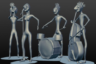 jazz-band Kunst jazz jazzman jazzband Jazzsängerin Musiker statue Figur Skulptur comicart bedruckbar ist Skulpturen 3d print model - Mito3D