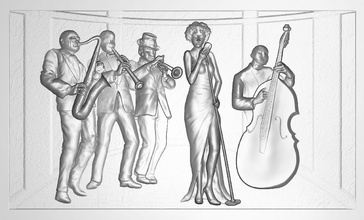jazz banda alivio esculpir personas figura música arte señales logos interior decoración orquesta latón instrumento musical saxofón trompeta esculturas 3d print model - Mito3D