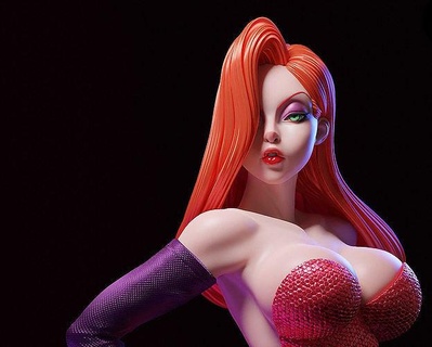 jessica rabbit estatua of mujer in vestido personaje femenino imprimible hembra niña humano cuerpo personas moda arte esculturas nsfw 3d print model - Mito3D