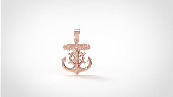 Jésus ancre traverser pendentif diamant or bijoux argent imprimable bague bijou mode beauté pendentifs 3d print model - Mito3D