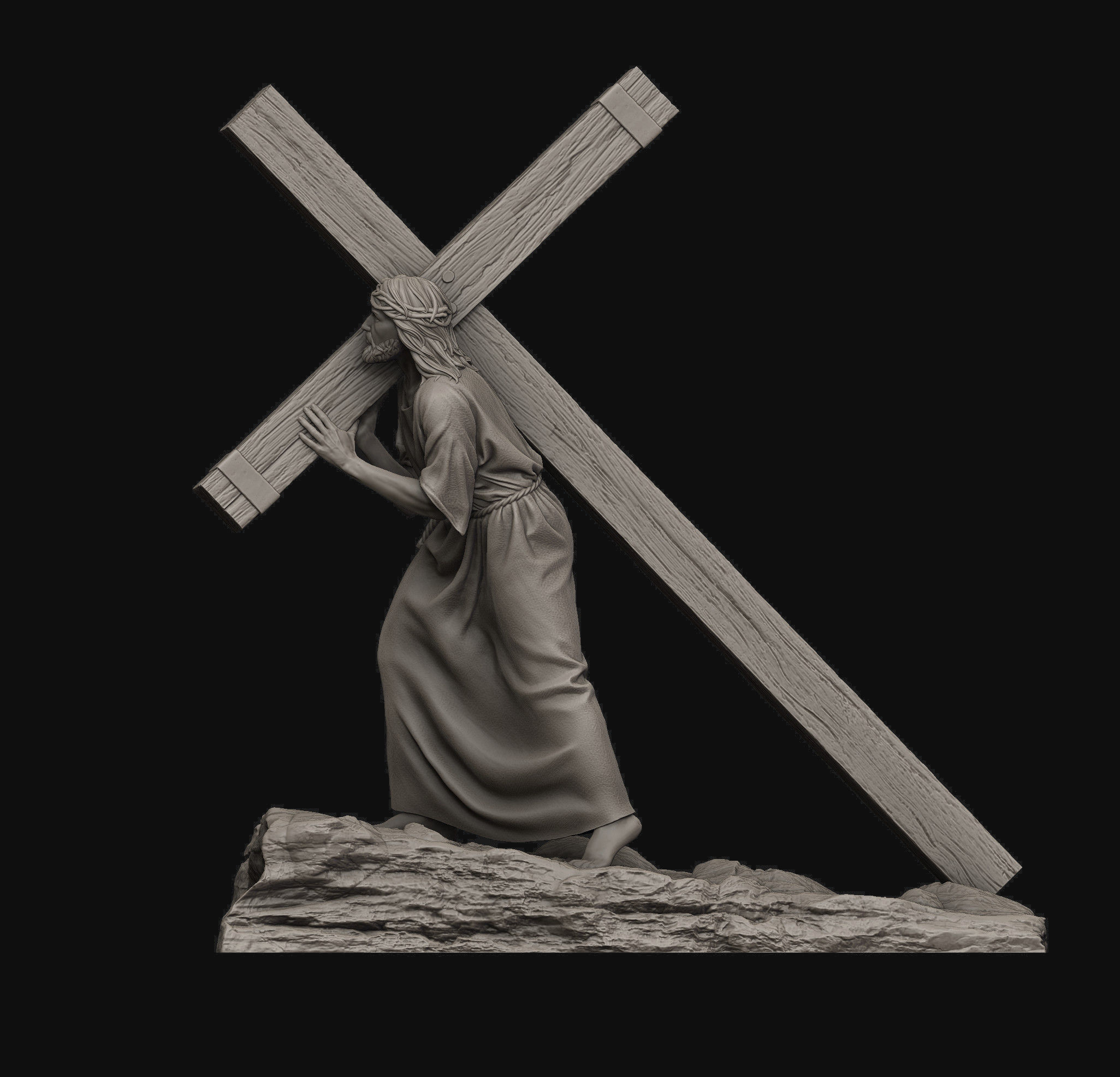 jesus carregando cruz cristo crucificação paixão deus religioso escultura estátua cristão arte esculturas 3D print model - Mito3D