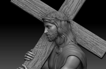 jesus carrying cross christ crucifixion sculpture statue nazareth orthodox religiou jesu blessed golgotha cnc religious art sculptures jewellery church marble 3d print model - Mito3D