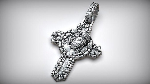 jesus christ crown thorns catholic stone cross stones rock golgotha christian religion amulet inri oxidized blackened maltese cnc milling wax casting jewelry pendants 3d print model - Mito3D