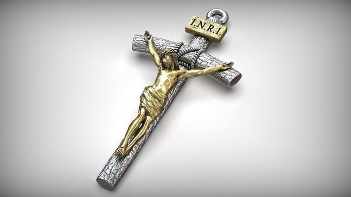 jésus christ crucifixion bois catholique traverser crucifix christian houx religion oxydé d'or sterling argent inri bijoux stl catholicisme prier amulette pendentifs 3d print model - Mito3D