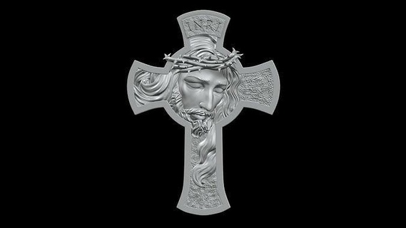 jesus cross necklace crown thorns religious catholic church pendant medallion bas relief portrait saint god jewellery jewelry art sculptures 3d print model - Mito3D