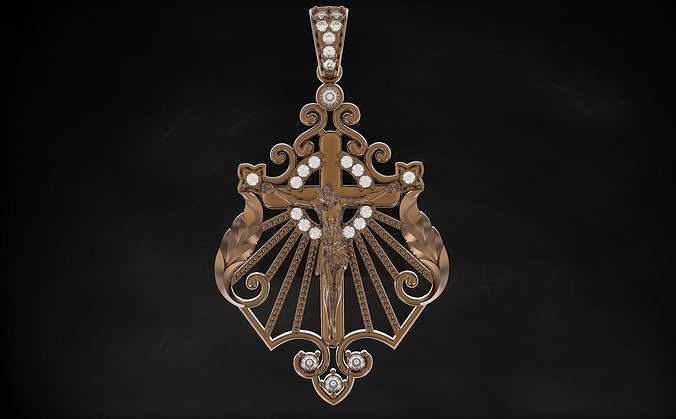 isa çapraz kolye taç madalyon Tanrı dini mücevher heykel Rahatlama Vesika Sanat takı dikenler Katolik kilise bas aziz elmas 3D print model - Mito3D