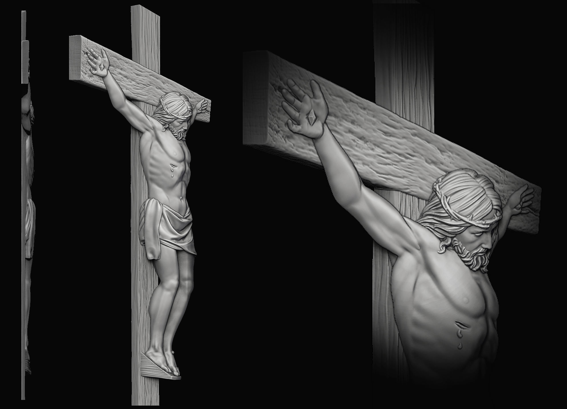 jesus on cross relief crucifix god bas jesu pendant medallion jewelry jewellery art sculptures 3D print model - Mito3D