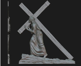 jésus traverser soulagement christ religieux bible calvaire christianisme catholique passion moulage crucifixion crucifix religion art sculptures 3d print model - Mito3D
