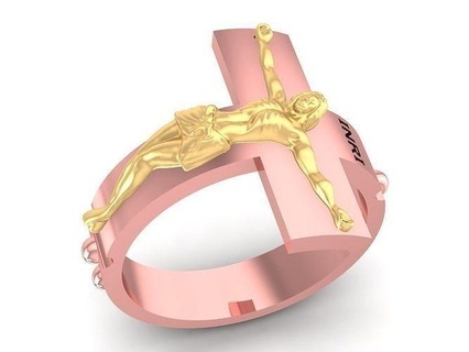 Jesús cruzar anillo 1525 joyería joya Moda accesorios oro diamante diseño INRI anillos 3d print model - Mito3D