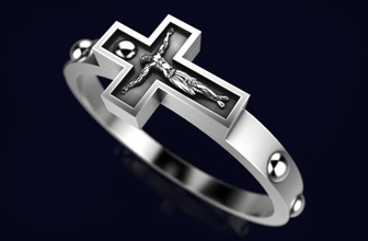 gesù croce oro anello r 230 gioielli 3d cad argento di diamanti disco platino anelli 3d print model - Mito3D