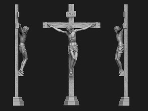 jesus on kreuz variante 2 kreuzigung religion christian kirche christus religiös katholisch schmuck anhänger heilig bibel heilige krone dornen opfer statue kunst skulpturen 3d print model - Mito3D