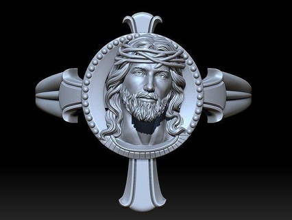 Jesús corona espinas cruzar anillo imprimible joyería joya plata modelo libra esterlina diseño estatua escultura Boda religiou santo anillos objeto judío Rosa 3d print model - Mito3D