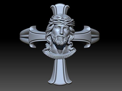 Gesù corona spine attraversare squillare stampabile bene Aspetto argento modello sterlina design statua scultura nozze religiou santo anelli gioielleria 3d print model - Mito3D