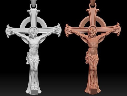 jesus is gekreuzigt anhänger skulptur schmuck gold halskette kopf medaillon linderung porträt christus religiös kreuz katholisch skulpturen 3d print model - Mito3D