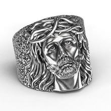 jesus gesicht ring kopf medaillon linderung anhänger porträt christus religiös schmuck skulptur kreuz katholisch kunst skulpturen krone dornen kirche heilige ringe 3d print model - Mito3D