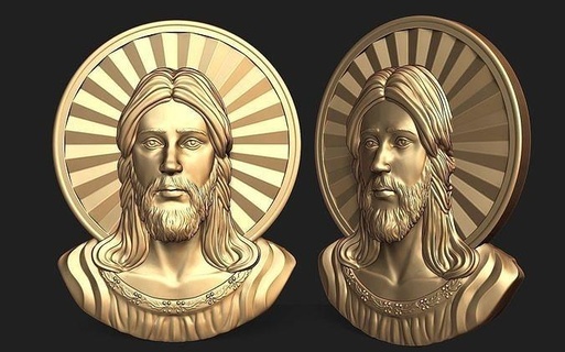 Jésus tête pendentif bijoux or argent religieux traverser art Christ sculpture religion pendentifs 3d print model - Mito3D