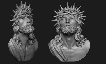 jesus head pendant 3 god thorns crown catholic christian bible holy religious jewelry jewellery cnc medallion cross crucifix bas relief carving nazareth religion art sculptures 3d print model - Mito3D
