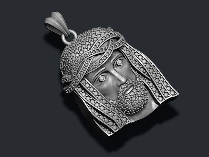 jesus head pendant gems 14k 18k 585 accessories christ face gold jesu jewellery necklace printable religiou object sculpture silver zbrush jewelry pendants 3D print model - Mito3D