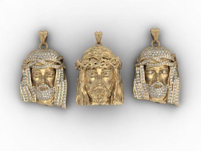 jesus head pendants pack set 585 accessories christ face gold jewellery jewelry necklace pendant printable religiou object sculpture silver zbrush 3d print model - Mito3D