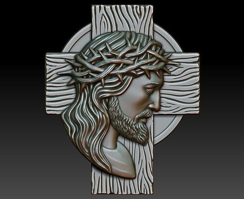 jesus on cruz cnc alívio religioso católico pingente joalheria woodcarwing moagem símbolo cristão decoração arquitetônico arte esculturas bíblia piedosos deus cabeça 3d print model - Mito3D