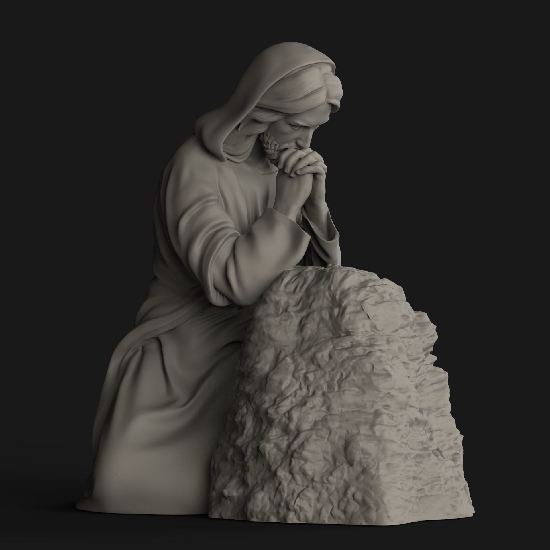 jesus praying prayer christ christian religious holy catholic god religion art sculptures 3D print model - Mito3D