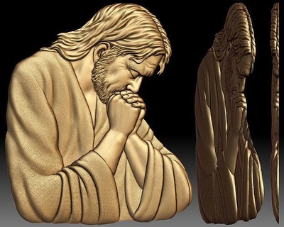 Jesús Orando bas relief oración religión cnc enrutador alivio Arte esculturas 3d print model - Mito3D