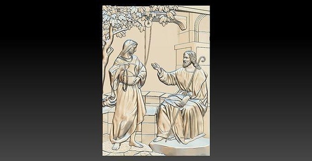 jesus und die frau aus samaria brunnen 3d model relief cnc printing christus von stl art sculptures 3d print model - Mito3D